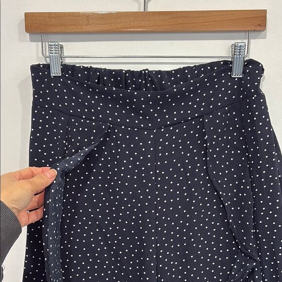 Blu Pepper Polka Dot Cascading Ruffle Wide Leg Pants Size M Navy Elastic Back - Picture 3 of 15